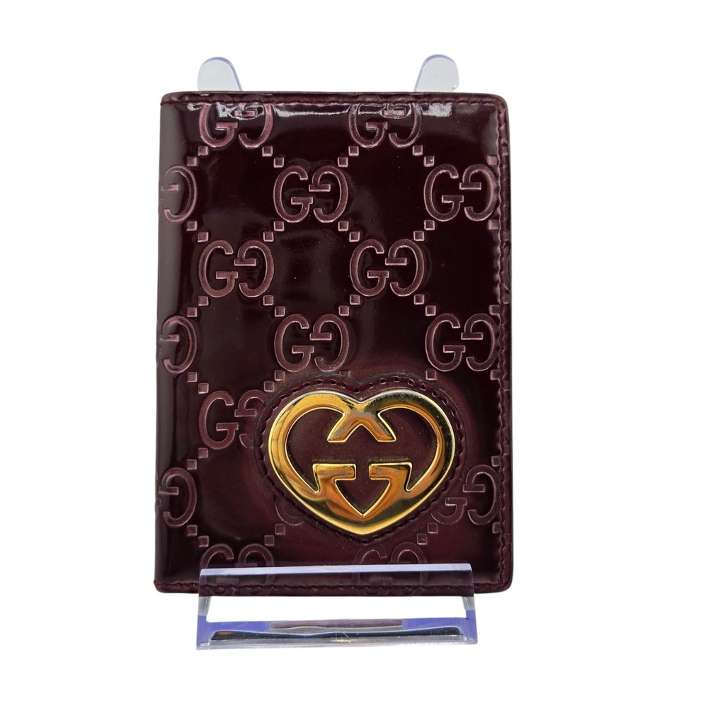 Gucci Microguccissima Burgundy Patent Leather Heart Logo Card Case Wallet 251848 - Picture 3 of 9